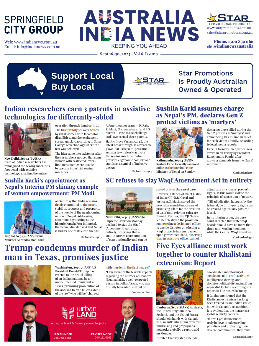 Australia India News Sept 16-30, 2025