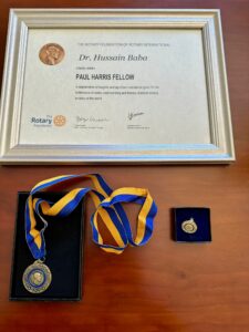 Rotary International honours Dr Hussain Baba with the Richard Harris Fellow Award