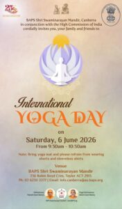 High Commission, BAPS Mandir to organise IDY event in Canberra