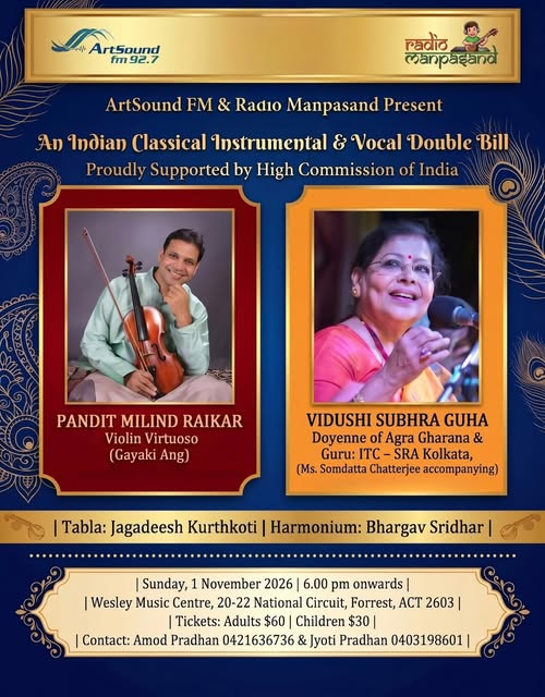 Canberra to host Indian classical music recital on November 1 Canberra to host Indian classical music recital on November 1